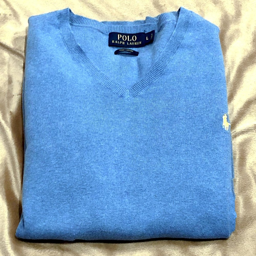 POLO Light  Blue V-Neck Sweater